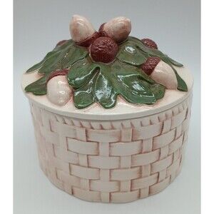 Vtg Acorn And Oak Leaf Basket Weave Lidded Dish Fall Autumn Cottage